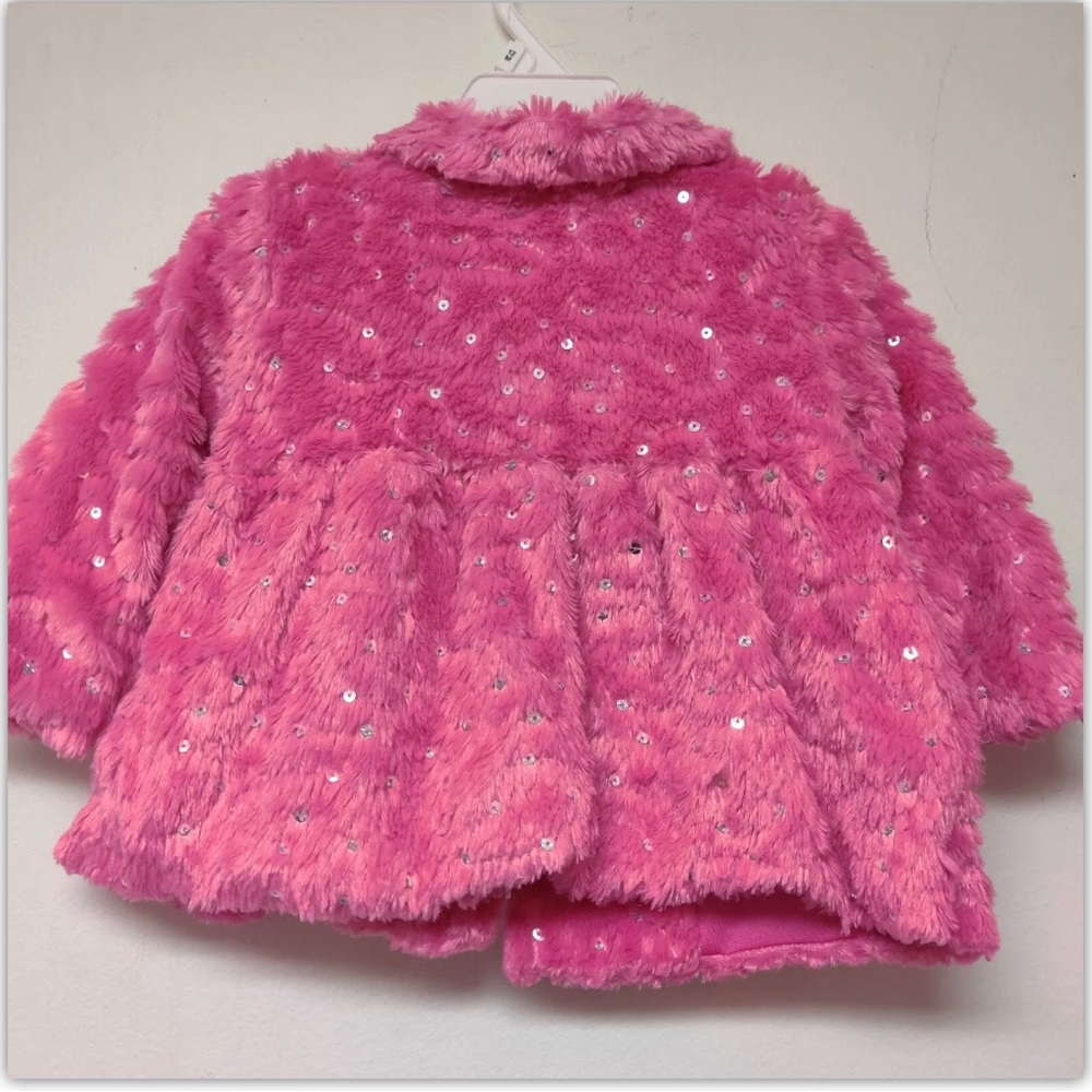 Little Lass Jacket Coat Infant Baby Size 18 Month Pink Fluffy Sequin Warm Winter - Picture 2 of 4